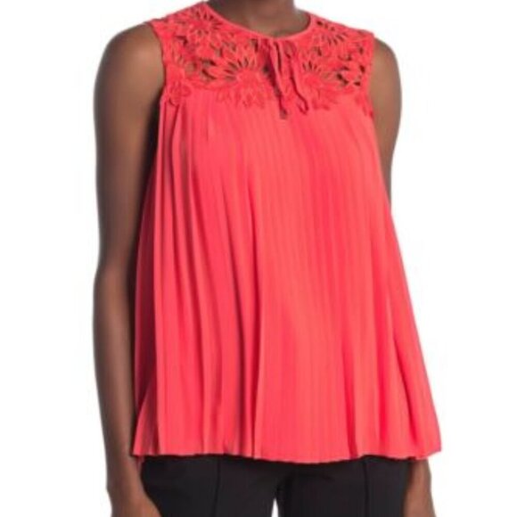 Ted Baker Tops - Ted Baker Sherbey Lace Yoke Pleated Sleeveless Blouse
